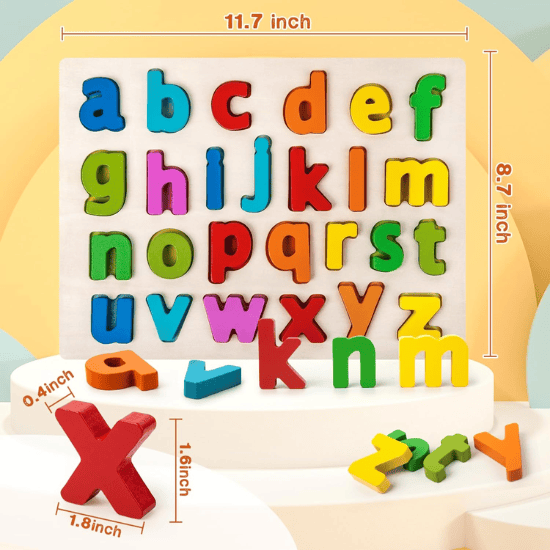 Wooden Lowercase Alphabet Puzzle for Toddlers 3-5 Years Old