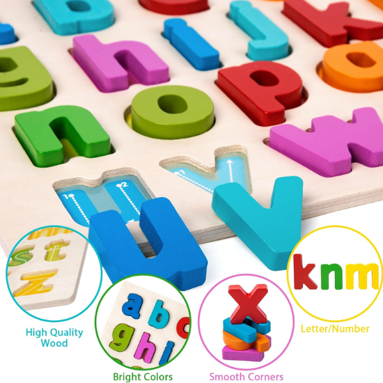 Wooden Lowercase Alphabet Puzzle for Toddlers 3-5 Years Old