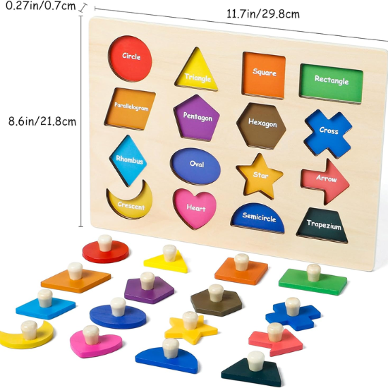 Wooden Shape Peg Puzzle for Toddlers 3-5 Years Old