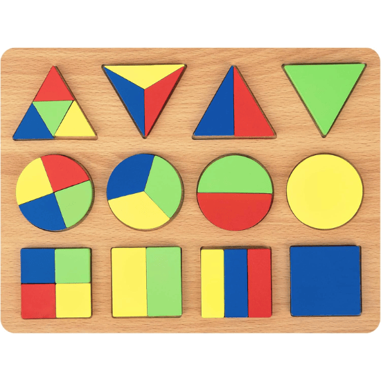 Wooden Geometric Building Blocks & Shape Puzzle for Kids Ages 3-5