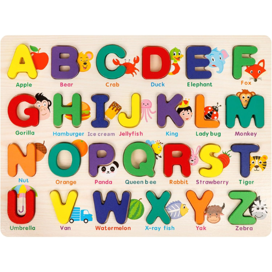 Wooden A-Z Alphabet Puzzle Board for Kids Ages 3-5