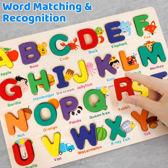 Wooden A-Z Alphabet Puzzle Board for Kids Ages 3-5