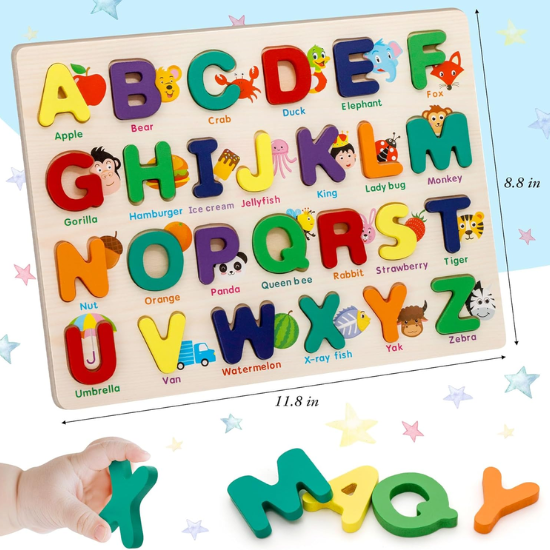 Wooden A-Z Alphabet Puzzle Board for Kids Ages 3-5