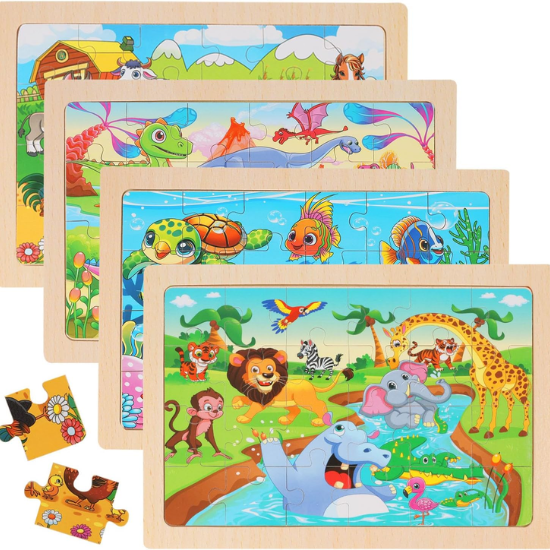 4-Pack Wooden Jigsaw Puzzles for Kids Ages 3-6