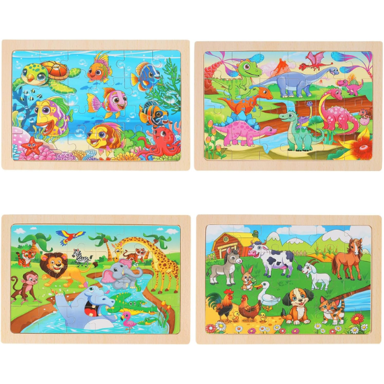4-Pack Wooden Jigsaw Puzzles for Kids Ages 3-6