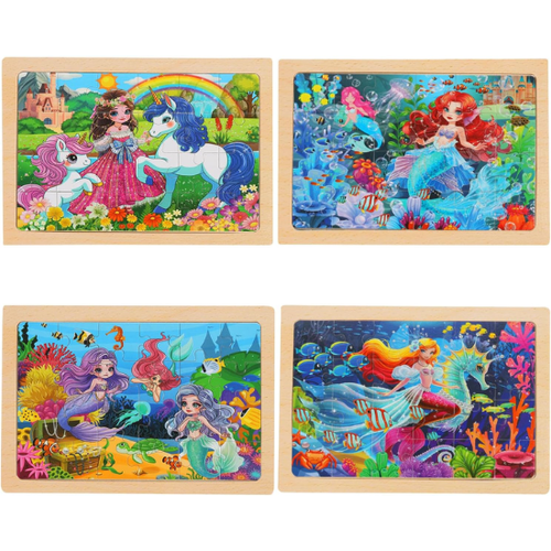 4-Pack Wooden Jigsaw Puzzles for Girls Ages 3-6