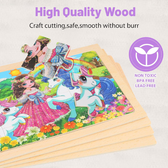 4-Pack Wooden Jigsaw Puzzles for Girls Ages 3-6