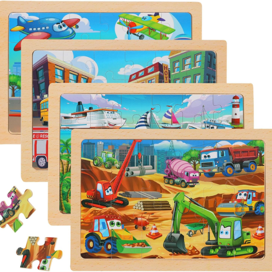 4-Pack Wooden Jigsaw Puzzles for Kids Ages 3-6