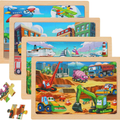 4-Pack Wooden Jigsaw Puzzles for Kids Ages 3-6