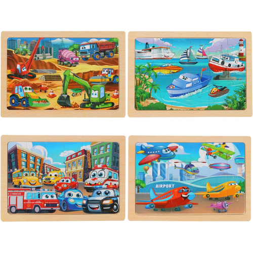4-Pack Wooden Jigsaw Puzzles for Kids Ages 3-6