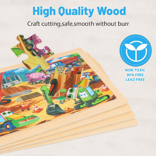 4-Pack Wooden Jigsaw Puzzles for Kids Ages 3-6