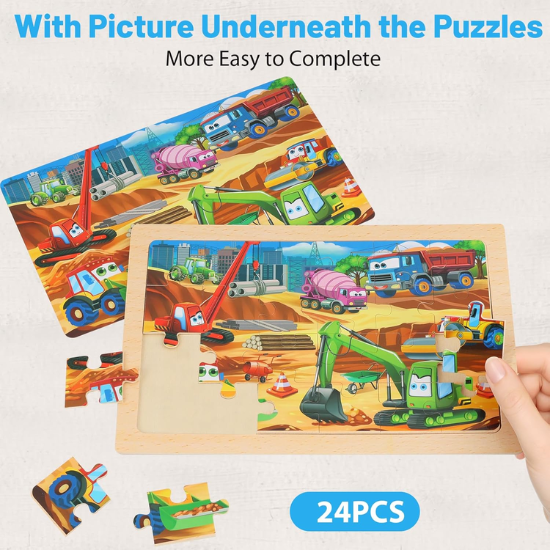 4-Pack Wooden Jigsaw Puzzles for Kids Ages 3-6