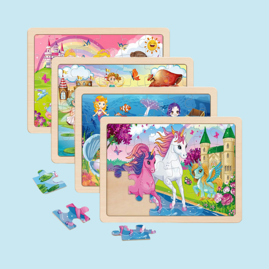 Wooden Jigsaw Puzzles for Kids Ages 3–6 – 4 Pack Unicorn