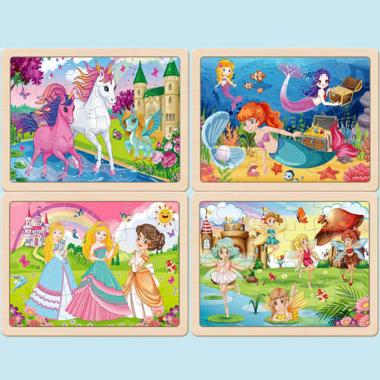 Wooden Jigsaw Puzzles for Kids Ages 3–6 – 4 Pack Unicorn