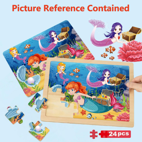 Wooden Jigsaw Puzzles for Kids Ages 3–6 – 4 Pack Unicorn