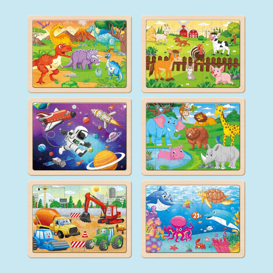 6-Pack Wooden Jigsaw Puzzles for Kids Ages 4–8