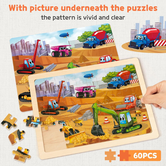 6-Pack Wooden Vehicle Jigsaw Puzzles for Kids Ages 4–8
