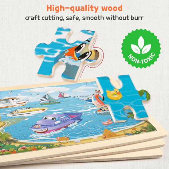 6-Pack Wooden Vehicle Jigsaw Puzzles for Kids Ages 4–8