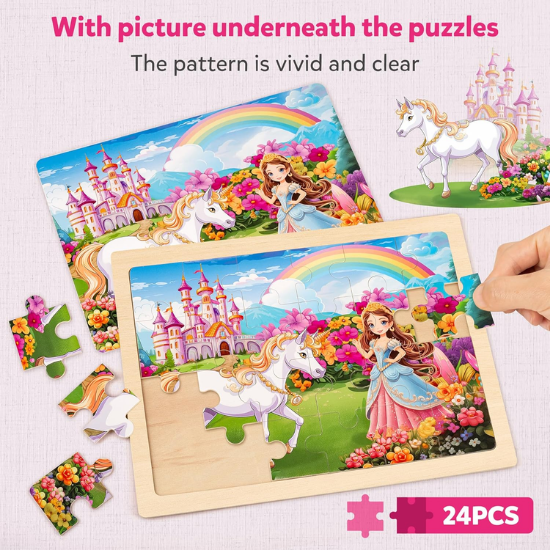 Wooden Puzzle Set – Girls Themes – 4 Pack – 24 Pieces