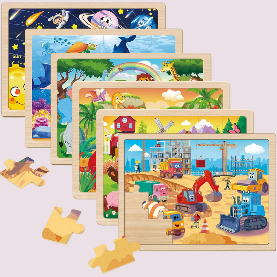 6-Pack Wooden Jigsaw Puzzle Set for Kids