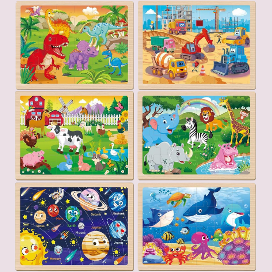 6-Pack Wooden Jigsaw Puzzle Set for Kids
