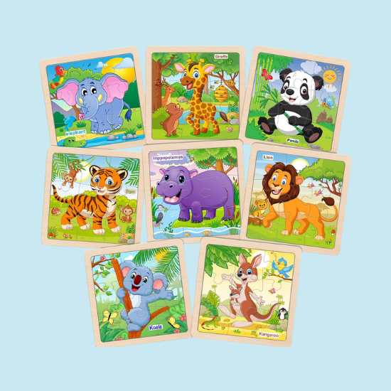 8-Pack Wooden Animal Jigsaw Puzzles