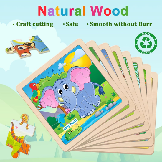8-Pack Wooden Animal Jigsaw Puzzles