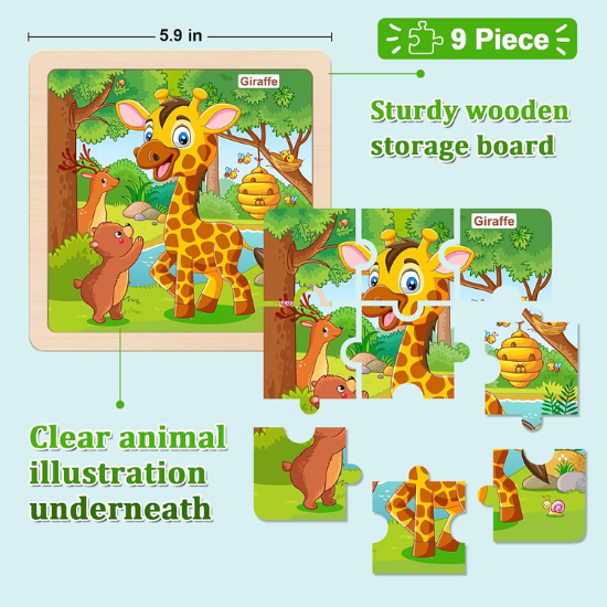 8-Pack Wooden Animal Jigsaw Puzzles