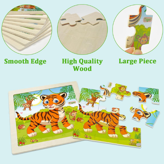 8-Pack Wooden Animal Jigsaw Puzzles