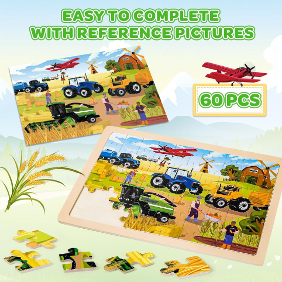 6-Pack Wooden Vehicle Jigsaw Puzzles for Kids