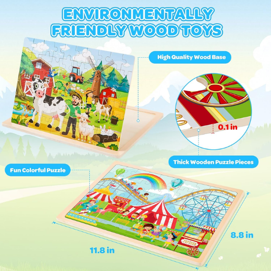6-Pack Wooden Vehicle Jigsaw Puzzles for Kids