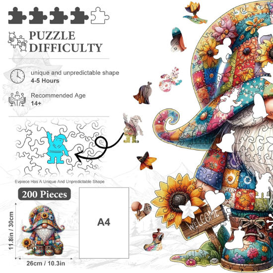 Gnome Wooden Jigsaw Puzzle for Adults