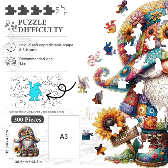 Gnome Wooden Jigsaw Puzzle for Adults