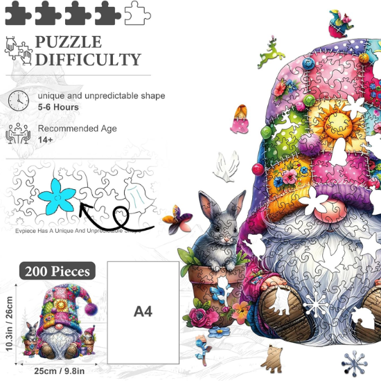 Gnome Wooden Jigsaw Puzzle for Adults