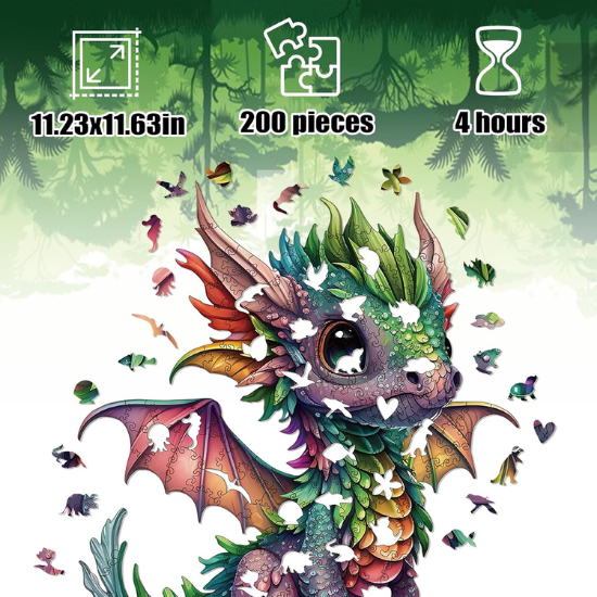 Dragon Wooden Jigsaw Puzzle for Adults – 200 Unique Irregular Animal