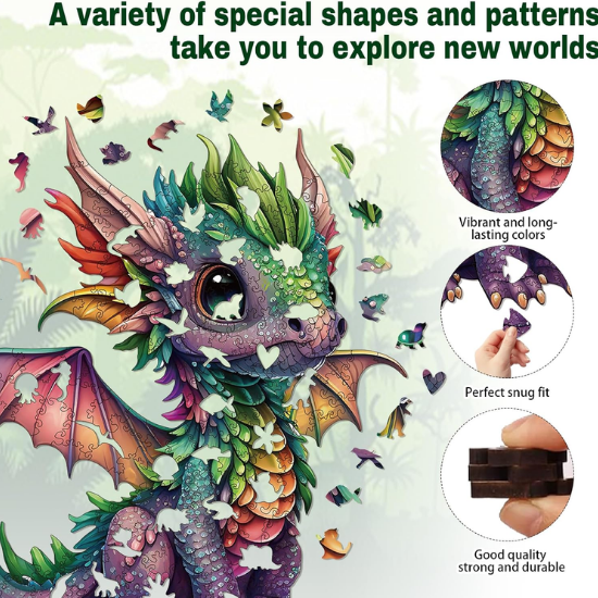 Dragon Wooden Jigsaw Puzzle for Adults – 200 Unique Irregular Animal