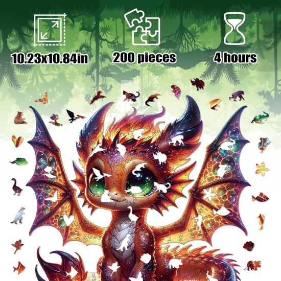 Dragon Wooden Jigsaw Puzzle for Adults – 200 Unique Irregular Animal