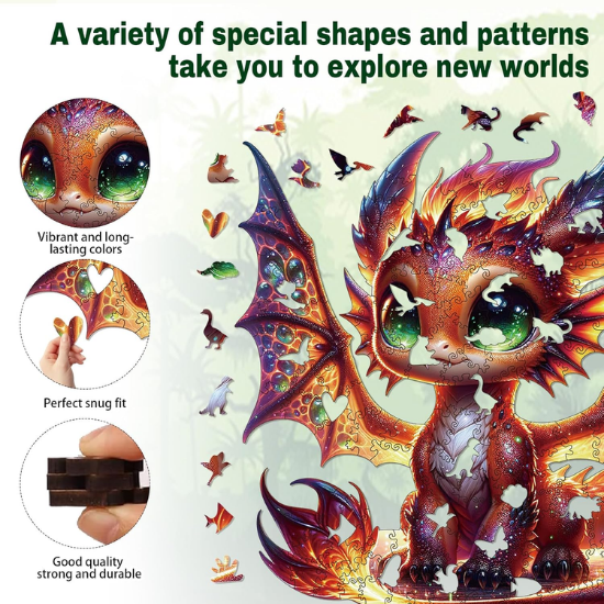 Dragon Wooden Jigsaw Puzzle for Adults – 200 Unique Irregular Animal