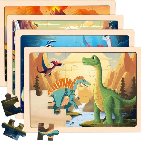 4-Pack Wooden Animal Puzzles for Toddlers – 24-Piece Montessori Jigsaw Set for Kids Ages 3-5