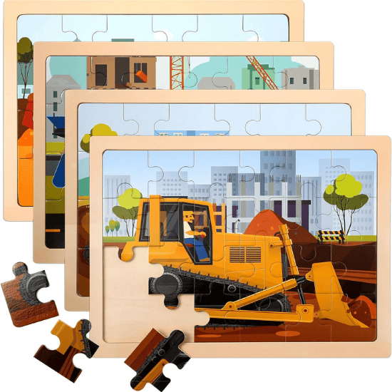 4-Pack Wooden Animal Puzzles for Toddlers – 24-Piece Montessori Jigsaw Set for Kids Ages 3-5