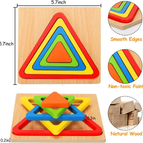 Wooden Shape Sorting Puzzle Set – Montessori Sensory Toy for Toddlers 1-3
