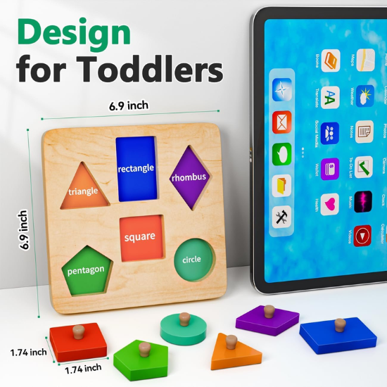 Wooden Shape Peg Puzzles for Toddlers 1-2 Years Old