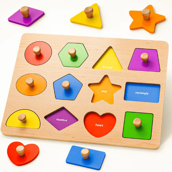 Wooden Shape Peg Puzzles for Toddlers 1-2 Years Old