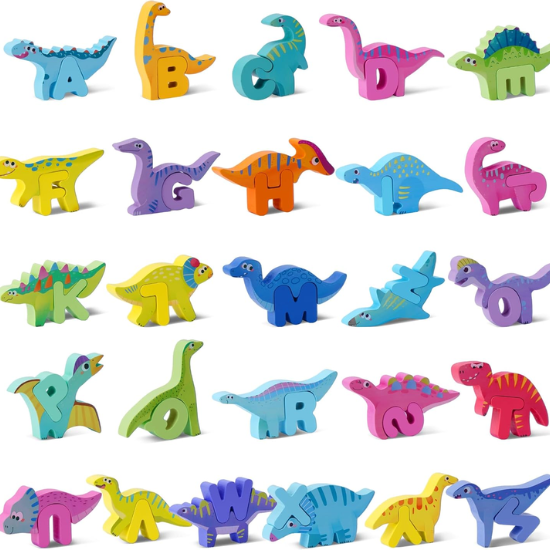 Wooden Dinosaur Alphabet Puzzle Set – 52-Piece Montessori ABC Matching Game