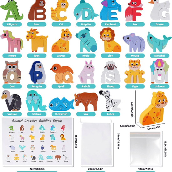 Wooden Dinosaur Alphabet Puzzle Set – 52-Piece Montessori ABC Matching Game