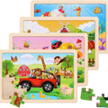 4-Pack Wooden Jigsaw Puzzles for Kids Ages 3-5, Farm & Animals Themes