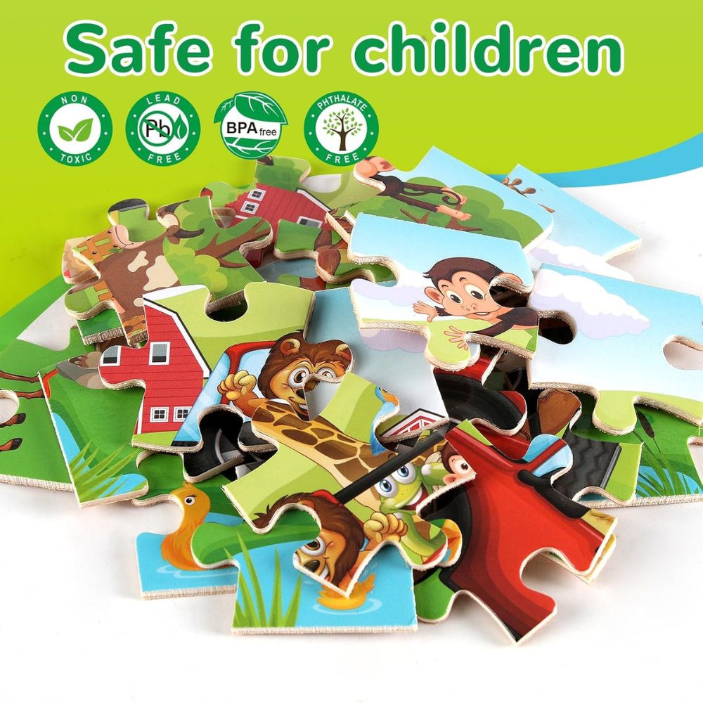 4-Pack Wooden Jigsaw Puzzles for Kids Ages 3-5, Farm & Animals Themes