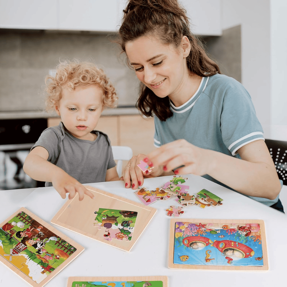 4-Pack Wooden Jigsaw Puzzles for Kids Ages 3-5, Farm & Animals Themes