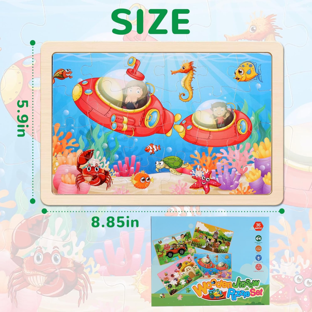 4-Pack Wooden Jigsaw Puzzles for Kids Ages 3-5, Farm & Animals Themes
