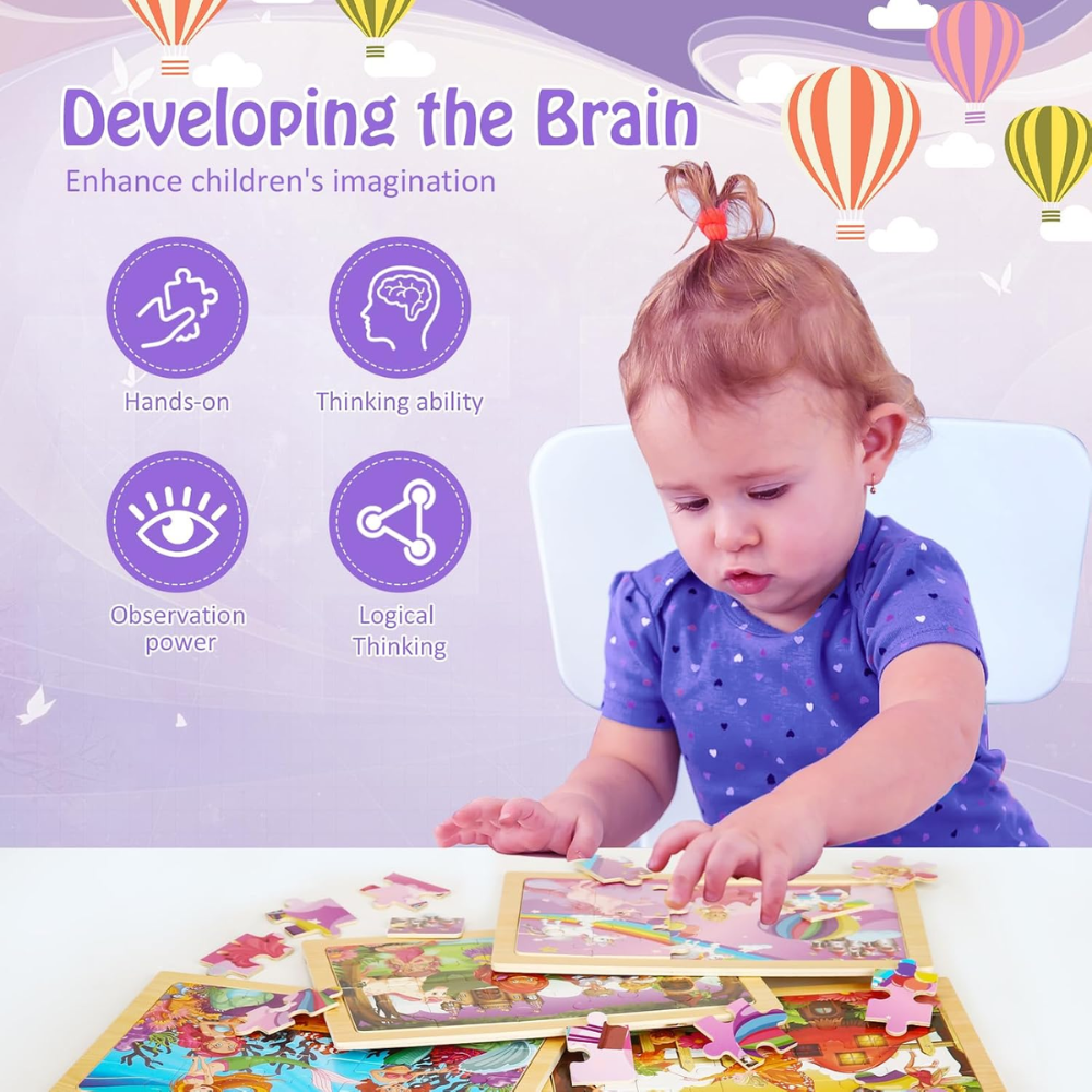 4-Pack Wooden Jigsaw Puzzles for Kids Ages 3-5, Princess Themes